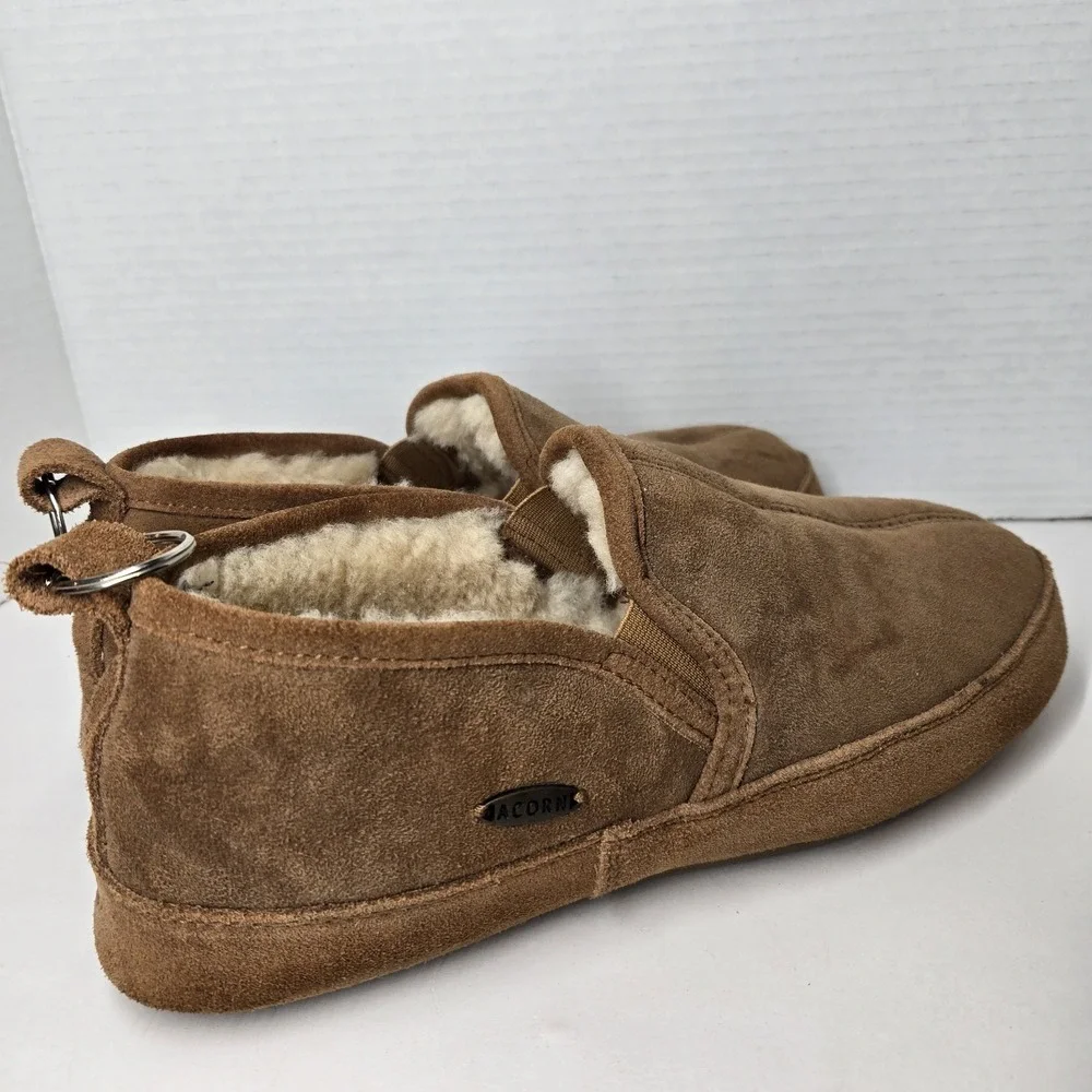 VTG Acorn Slippers Shoes Men's 10 Walnut Shearling Loafer Sheepskin Real Fur EUC